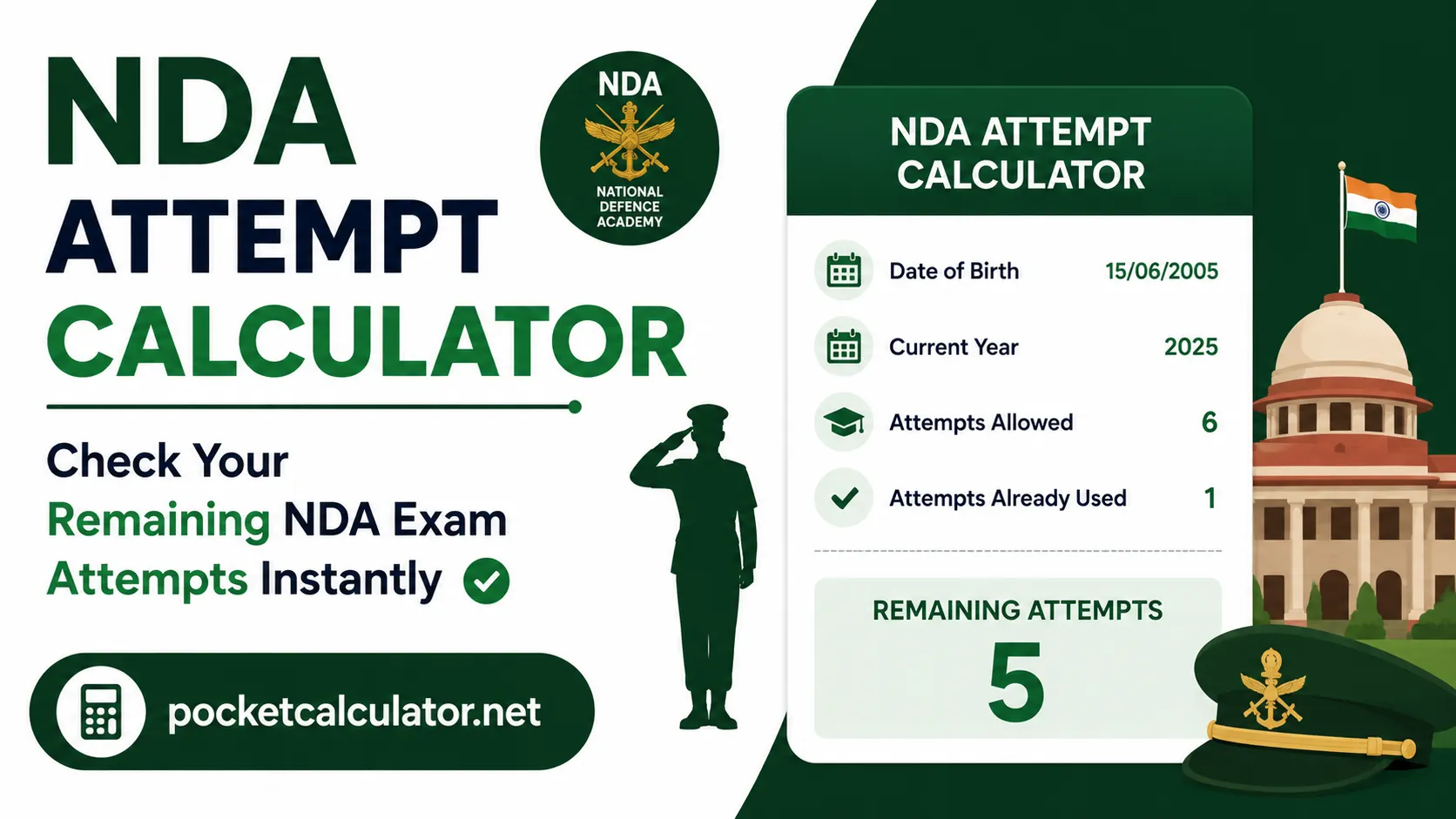 NDA Attempt Calculator 2026